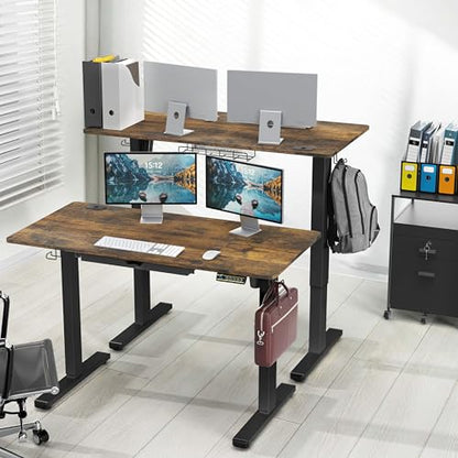 SHW 48-Inch Electric Height Adjustable Standing Desk w/Drawer, Rustic Brown - color: Rustic Brown, size: 48-Inch