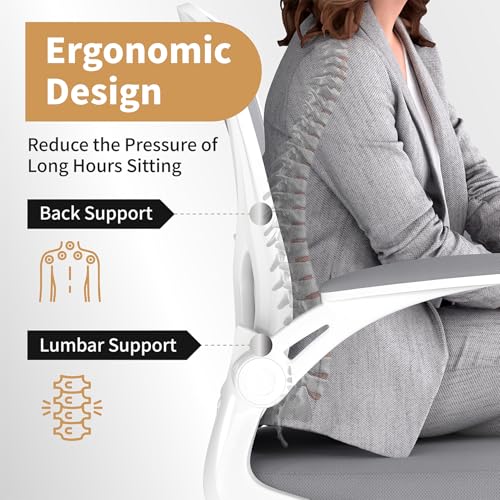 Youhauchair Adjustable Mesh Ergonomic Office Chair Set of 1, Grey | Flip-up Arms, Lumbar Support, Height Adjustable, Swivel, Breathable, Rocking, Mid Back Compurter Chair with Wheels - color: Grey, size: Set of 1