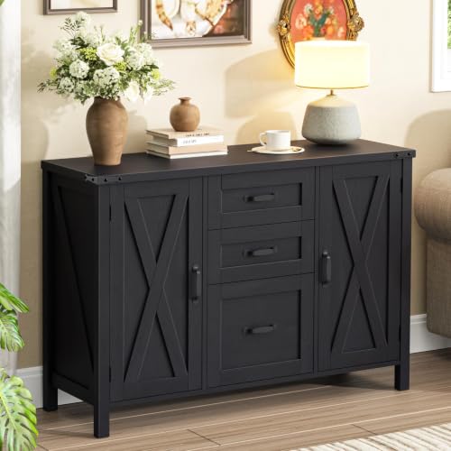 Vabches File Cabinet with 3 Drawers Fits Files Letter/A4 Size, Rustic Black - color: Rustic Black