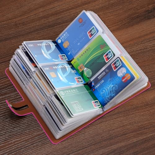 RFID Credit Card Holder, Leather Business Card Organizer with 96 Card Slots, Credit Card Case for Managing Your Different Cards and Important Documents to Prevent Loss or Damage (Rose Red) - color: Rose Red