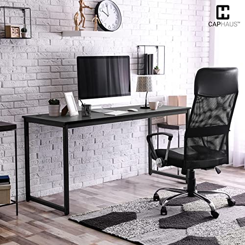 CAPHAUS 63 Inch Computer Desk for Home Office & Gaming, Large Workstation for Small Spaces, with Steel Frame, P2 Board, Easy Assembly, Black - size: 63 inch