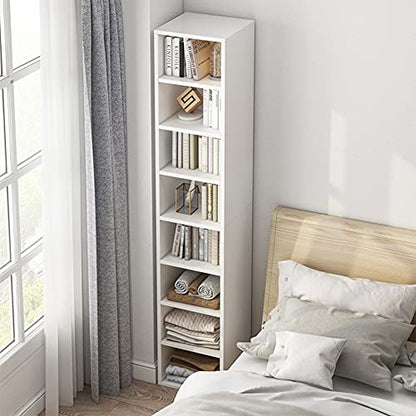 IOTXY Small Narrow Corner Bookcase - 47 Inches Tall Gap Freestanding Storage Cabinet, 5 Lattices Open Shelves Tower Rack, Cubes Bookshelf in Oak | Modern Minimalist Style, MDF Material, Adjustable Shelves, 5 Cubes Open Bookshelf, Floor Tower Rack, Space-S