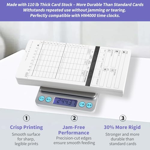 HN4000 Time Cards for Employee Time Clocks, Compatible with HN4000, HN2000, HN2500, HN4500, Card Numbers 1-50, Pre-Punched Holes, of 50 Cards, Separate Packaging (300)