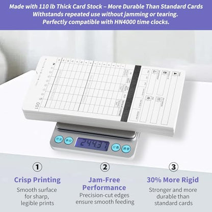HN4000 Time Cards for Employee Time Clocks, Compatible with HN4000, HN2000, HN2500, HN4500, Card Numbers 1-50, Pre-Punched Holes, of 50 Cards, Separate Packaging (300)