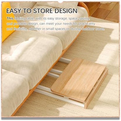 4NM 23.6" Mobile Small Folding Desk, Foldable Rolling Computer Home Office Desk, Study Writing Table for Small Space Saving Bedroom, with Wheels - Natural and White - color: Natural and White, size: 23.6"W x 15.7"D