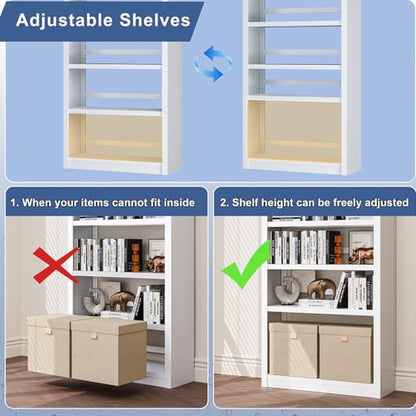 61" 5-Tier Metal Bookshelf,4 Adjustable Shelves,Large Capacity (White) - color: White, size: 61"H*27.5"W*11.8"D