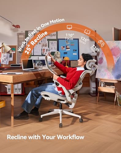 SIHOO B100 Office Chair, Ergonomic Office Chair Without Footrest, Computer Chair with Wide Headrest & Adaptive Lumbar Support, Flip-up Armrests, Swivel Desk Chair for Long Hours, Grey - color: Grey