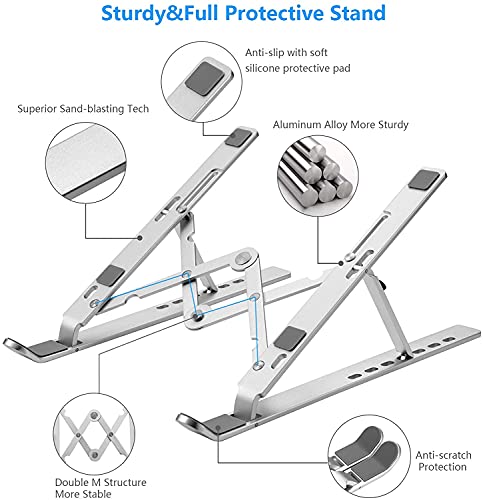 Leeboom Laptop Stand for Desk, Adjustable Foldable Aluminum Riser, Silver - color: Silver