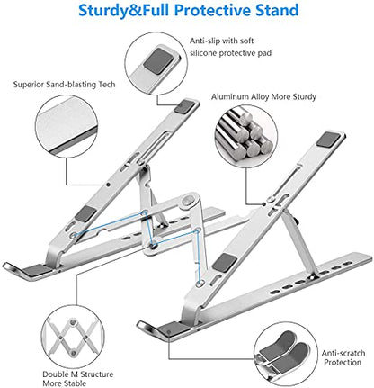 Leeboom Laptop Stand for Desk, Adjustable Foldable Aluminum Riser, Silver - color: Silver