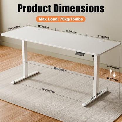 63"x24" Standing Desk, Height Adjustable Sit-Stand Office, White | Electric Adjustable Standing Desk, Sit to Stand Computer Office Desk with Splice Board, Memory Preset, Lifts 28.7''-46.5" - color: White Frame-white, size: 63-inch