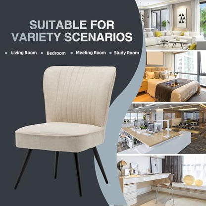Alunaune Accent Chair Set of 2 Upholstered Living Room Chairs Modern Bedroom Furniture Sets Armless Slipper Club Chair Guest Reception Couch Comfy Wingback Single Sofa-Ivory - color: Ivory