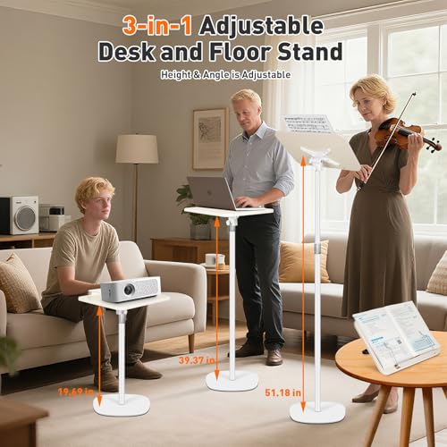 2-in-1 Floor Standing Book Stand, Foldable Book Holder for Reading with Page Clips, 19"–51" Height Adjustable, Sturdy Podium Stand for Reading, Bible, Laptop, Cookbooks, or Projector - size: (White）Higher with U-shaped