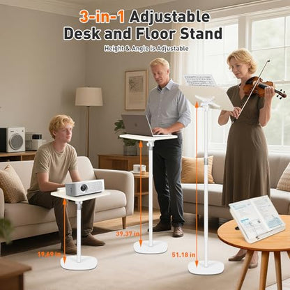 2-in-1 Floor Standing Book Stand, Foldable Book Holder for Reading with Page Clips, 19"–51" Height Adjustable, Sturdy Podium Stand for Reading, Bible, Laptop, Cookbooks, or Projector - size: (White）Higher with U-shaped