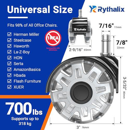3" Office Chair Wheels Set of 5 - Desk Chair Caster Wheels - size: 3 Inch