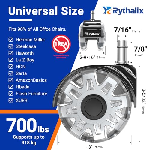 3" Office Chair Wheels Set of 5 - Desk Chair Caster Wheels - size: 3 Inch