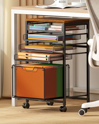 Feyejade Compact 5-Tier Rolling File Cart, Under Desk Metal Filing Cabinet - size: 11.4"D x 15.7"W x 26.9"H