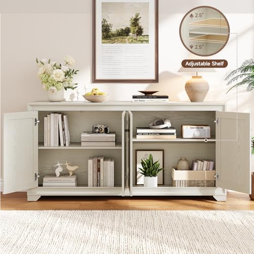 ONBRILL 60" Buffet Cabinet with Storage, 4 Doors & Adjustable Shelves, Grey - color: Grey
