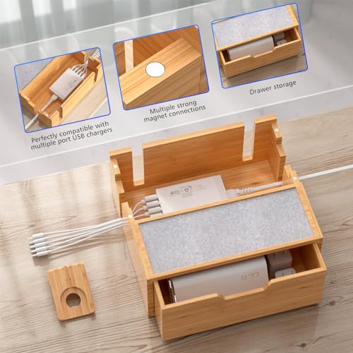 Pezin & Hulin Charging Station Dock with Charger HUB and Cables-Natural | Nightstand Docking Station with Lined Tray & Drawer for Multi Device, Compatible with Tablet, Cell Phones, Watch & Earbuds - color: Natural (With Charger)
