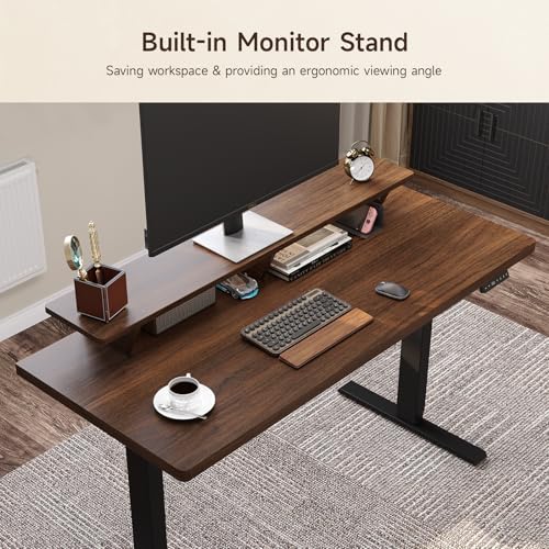 ONBRILL 63 x 24 Inches Standing Desk with Adjustable Monitor Shelf, Walnut - color: Walnut, size: 63in