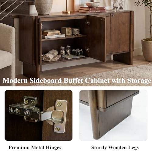 Ya-Home Modern Sideboard Buffet Cabinet with Storage, Accent Farmhouse Buffet Coffee Bar Cabinet with 4 Doors, Wooden Media Console Table Credenza for Living Room/Kitchen/Entryway, Brown - color: Brown