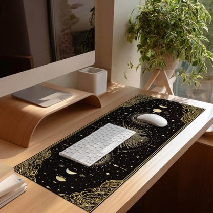 HOMETITUTE Large Mouse Pad 31.5x11.8 Inch Gaming Mousepad Golden Moon Phase Astrology Art Non-Slip Keyboard Desktop Protector Mat XL Mouse Pad for Home Office Laptop Wireless Mice Accessories - color: Golden Moon Phase Astrology Art