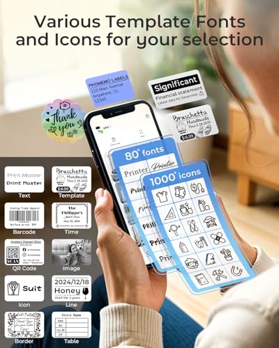 Phomemo M110 Label Makers, Portable Bluetooth Thermal Printer with Display | 2 Inch Sticker Printer Easy to Use for Small Business, Home, School, Office, Organization, APP with 6000+ Templates, Black - color: Black