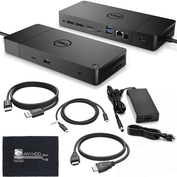 Dell WD19TB 180W Dock Bundle, 130W PD, Dual 4K + HDMI + DP + TB Cables + Cloth, Black - style: WD19TB New