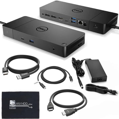 Dell WD19TB 180W Dock Bundle, 130W PD, Dual 4K + HDMI + DP + TB Cables + Cloth, Black - style: WD19TB New