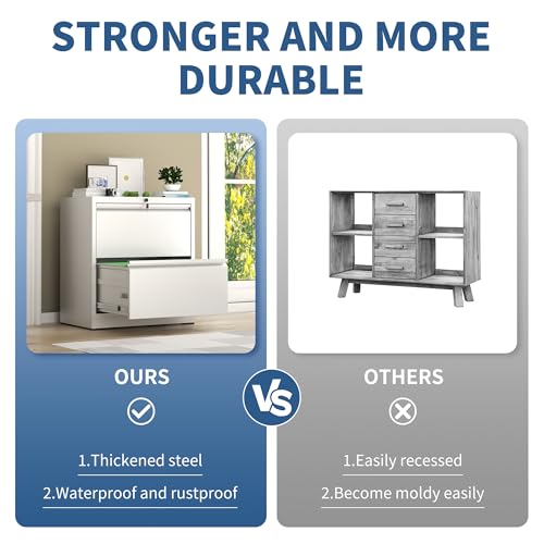 2 Drawer File Cabinet with Lock, Metal Lateral Filing Cabinets - color: White, size: 2 Drawer_ 26"W