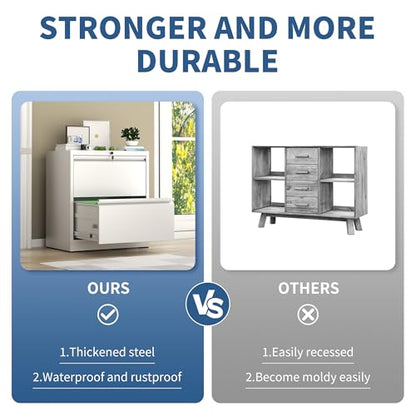 2 Drawer File Cabinet with Lock, Metal Lateral Filing Cabinets - color: White, size: 2 Drawer_ 26"W