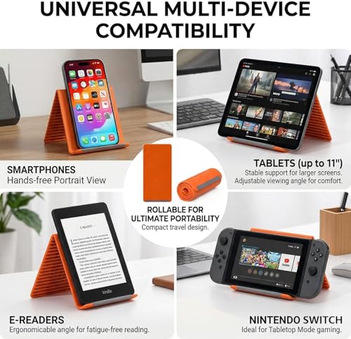 Silicone Phone Stand with Aluminum, Flexible Foldable Phone Holder,Bendable Adjustable Anti-Slip Desktop Stand for Phone Tablet Laptop, Portable Rollable Multi-Angle Stand for Home Office (2 PCS)