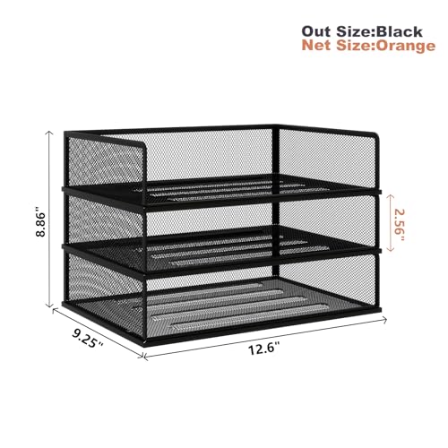 Natwind 3-Tier Stackable Metal Mesh Letter Paper Tray Organizer,Black | Desk Organizer For Paper,Document,Mail Tray For Office Supplies,File Holder For Home Office School Classroom Organization - color: Black, size: 3 tier
