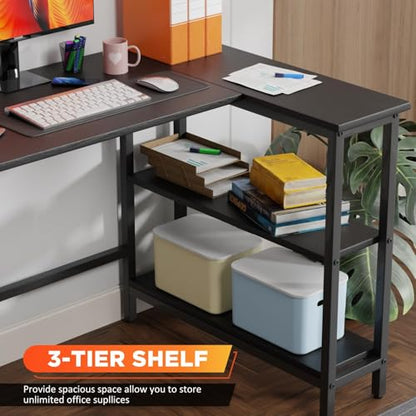 L Shaped Computer Desk, 43 Inch Corner Desk with Reversible Storage Shelves, Home Office Desk with Metal Frame, Modern Simple Style for Home Office, Living Room, Bedroom, Black - size: 43 inch