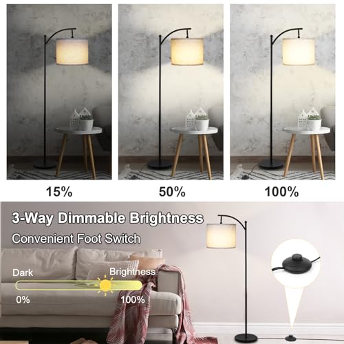 LALISU Standing Floor Lamp for Living Room, Linen Shade Floor Lamp, Black - color: Black