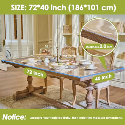 Clear Table Cover Protector 72x40'', Waterproof 2.0mm Thick PVC Table Pad - size: 40" x 72" (Rectangular)