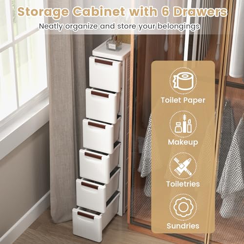 LOKO 6-Drawer Narrow Storage Cabinet, Slim Rolling Cart, Mobile Plastic Cart Container with Pull Handles, Built-in Wheels, for Living Room, Kitchen, Bathroom, Office (7.5"x16.5"x43" (6 Drawer)) - size: 7.5"x16.5"x43" (6 Drawer)