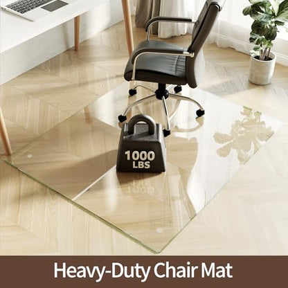 Koonmi Tempered Glass Chair Mat 46"x55" - Premium Office Chair Mat for Hardwood Floors & Low-Pile Carpet with 4 Non-Slip Pads - Thick Scratch-Resistant Surface - size: 46*55