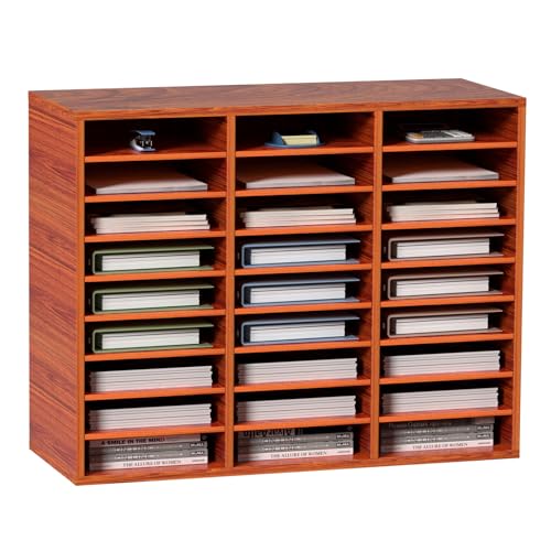 VEVOR 27 Compartments Wood Literature Organizer, Adjustable Shelves, Medium Density Fiberboard Mail Center, Office Home School Storage for Files, Documents, Papers, Magazines, Brown - color: Brown, size: 27 Compartments