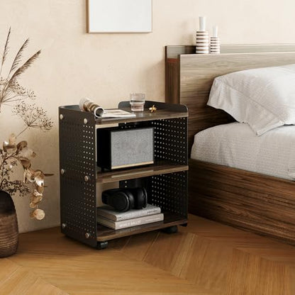 Fenge 3D Printer Stand, Heavy Duty Printer Cart with Wheels, Brown | 17.8"W x 13.2"D x 21.8"H, Heavy Duty Pegboard Storage Organizer with Adjustable Shelf, 3-Tier Home Office Stand - color: Brown