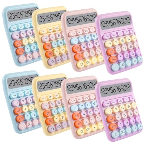 8-Pack Mechanical Keypad Calculator with Big Buttons, 12-Digit Large LCD Display Desktop Calculator, Cute Pastel Color Calculators for Students, Teachers & Office (4 Soft Colors)
