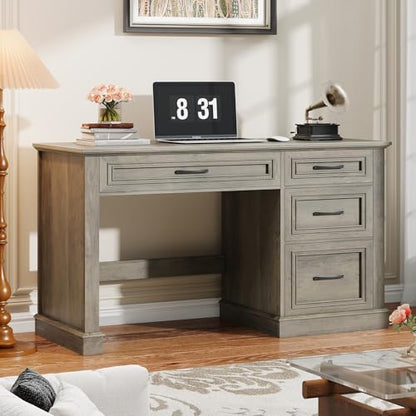 Vabches Farmhouse 47" Workstation Computer Desk with Drawers, Dark Grey | Executive Desk with File Drawer and Charging Station for Home Office,Study. - color: Dark Grey