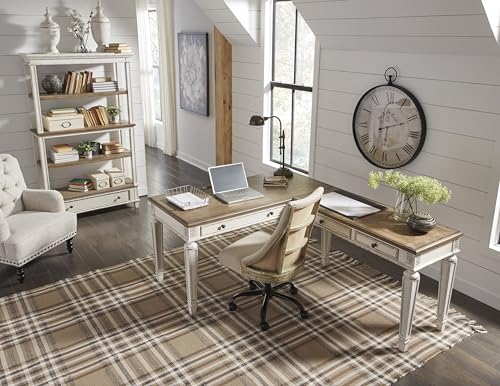 Signature Design by Ashley 60" Farmhouse Home Office Desk, Chipped White - color: White/Brown, style: Standard Desk