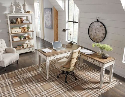 Signature Design by Ashley 60" Farmhouse Home Office Desk, Chipped White - color: White/Brown, style: Standard Desk