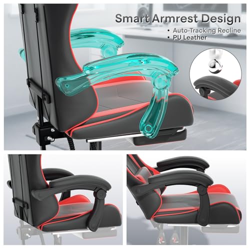 Athena Collection Ergonomic Gaming Chair for Adults, Red | Height Adjustable Office Chair Computer Desk Chair with Footrest & Headrest Lumbar Support for Office & Home, 350lbs - color: Red
