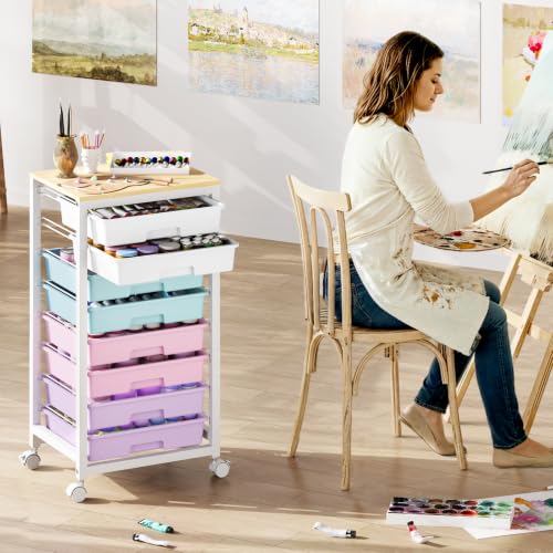 SYKIARIOL Rolling Storage Cart with Drawers, 8 Drawers Cart, Ice Cream - color: Ice Cream