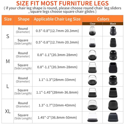 Ezprotekt Chair Leg Sliders for Carpet, 8 Pcs Square Chair Glides for Carpet, Carpet Furniture Pads Stool Leg Protectors Caps, Carpet Furniture Glides Quickly and Easily (XL Fit: 1.5" - 2") - size: Clear-XL