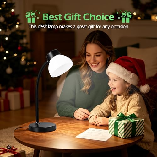 Desk Lamps for Home Office,Small LED Reading Lamp,5000K Eye-Care Desk Light | Desk Lamps for College Dorm, Kids Study Table, Bedroom , Flexible Gooseneck, Compact Small Table Lamp, Space-Saving Design - color: Black