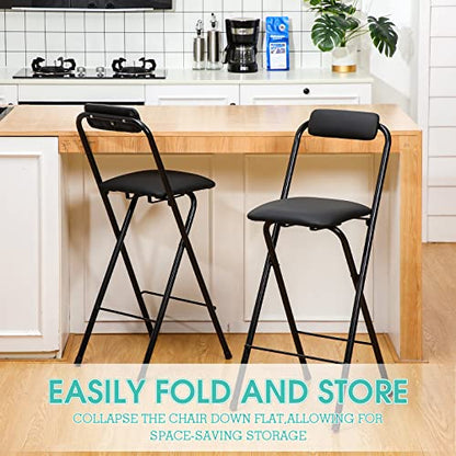 Geelin 2 Pcs 25.6 Inch Folding Chairs with Padded Seats - Portable, Foldable, Bar, Office, Guitar, Desk, Counter, Fold Up Sitting Stool for Adults and Kids