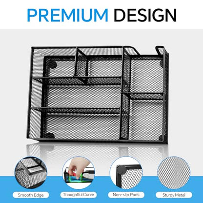 Desk Drawer Organizer, Office Drawer Divider Organizer Tray with 6 Compartments, Metal Mesh Desktop Organization and Accessories for Stationery Makeup Kitchen Toolroom School ＆Office, 12.6x8.27x1.6 in - size: Large