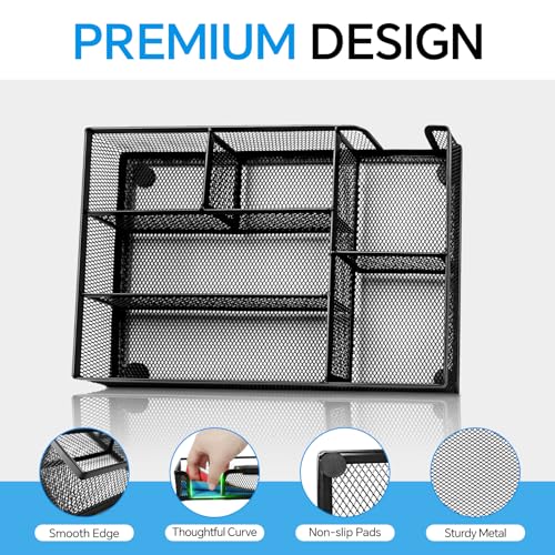 Desk Drawer Organizer, Office Drawer Divider Organizer Tray with 6 Compartments, Metal Mesh Desktop Organization and Accessories for Stationery Makeup Kitchen Toolroom School ＆Office, 12.6x8.27x1.6 in - size: Large-2 Pack